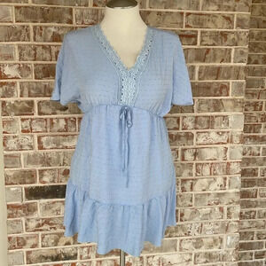 Shein‎ Light Blue Dotted Swiss Ruffle Lace Dress